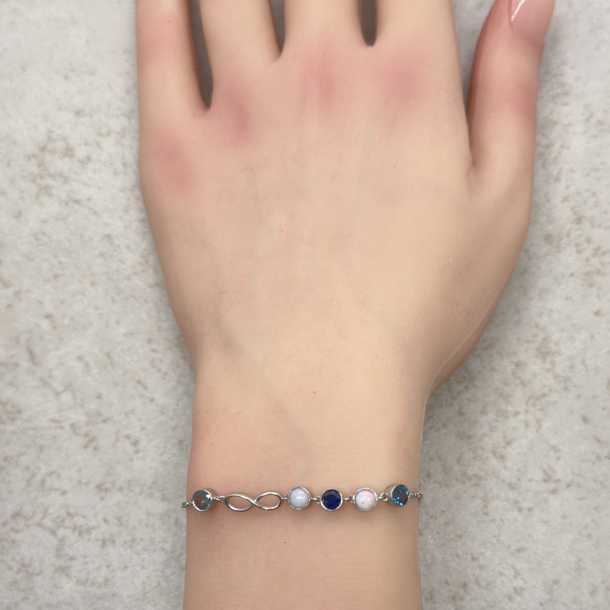 Custom Birthstone Bracelet with Infinity Sign in Platinum - Image 3