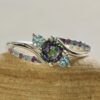 Mystic Topaz Three Stone Ring Twisted Shank White Gold Platinum LS7442