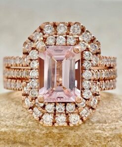 Pink Morganite Diamond Halo Ring Jacket Wedding Band Rose Gold LS6848