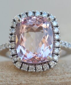 Rare Pink Morganite Gem Diamond Halo Ring White Gold Platinum LS2449