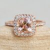 Square Cushion Morganite Diamond Halo Engagement Ring Rose Gold LS6256