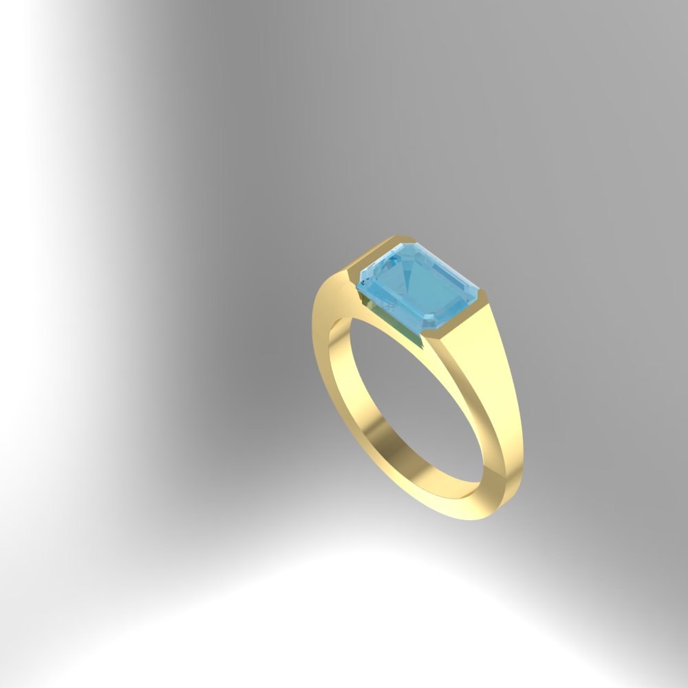 Custom Emerald Cut Aquamarine and Lab Diamond Pinky Ring - Image 2