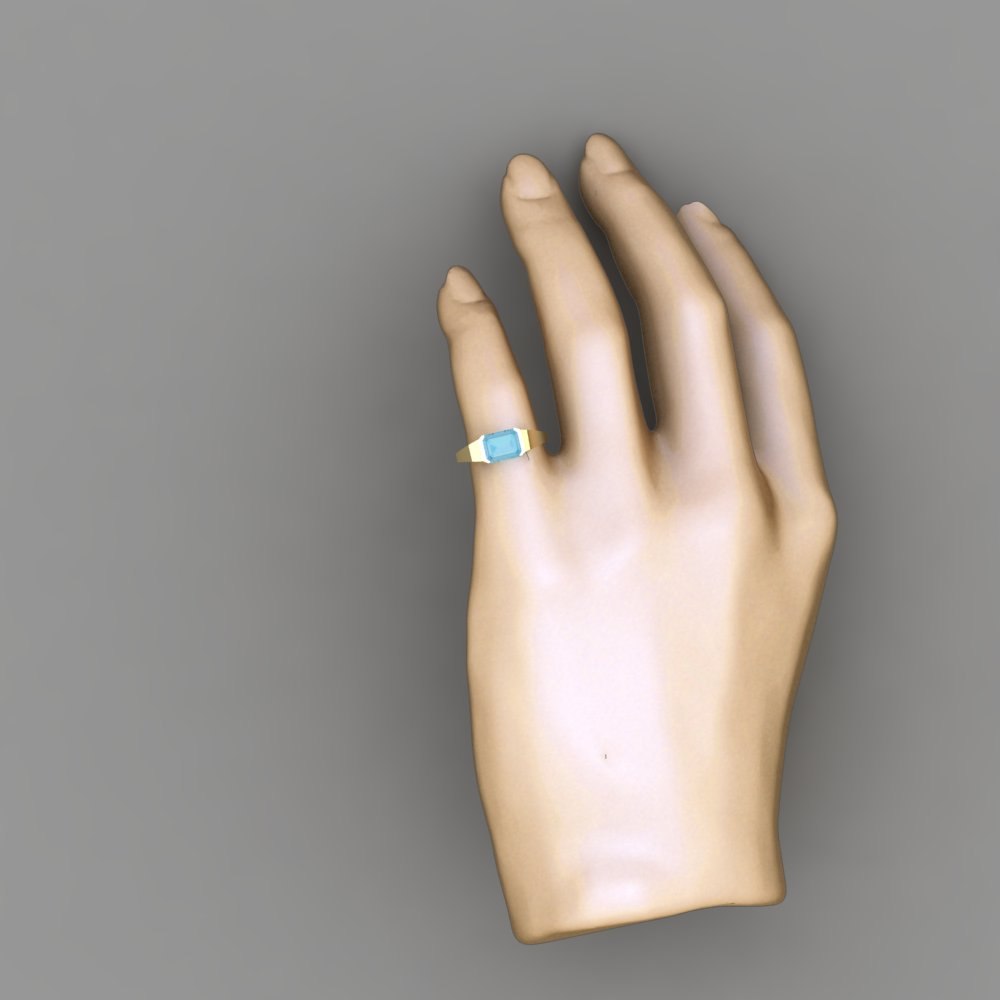 Custom Emerald Cut Aquamarine and Lab Diamond Pinky Ring - Image 3