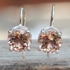 4 Carat Morganite Earrings Fishhook Closure White Gold Platinum LS4508