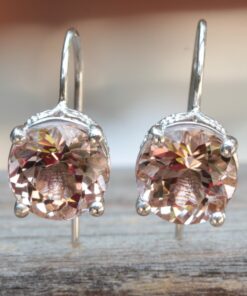 4 Carat Morganite Earrings Fishhook Closure White Gold Platinum LS4508