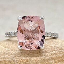 AAA Pink Morganite Diamond Fang Prong Ring White Gold Platinum LS7393