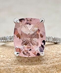 AAA Pink Morganite Diamond Fang Prong Ring White Gold Platinum LS7393