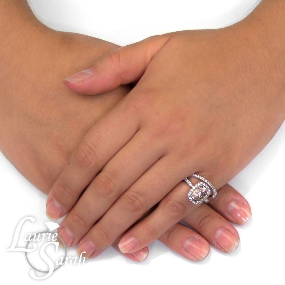 AAA Rectangular Cushion Morganite Ring Set White Gold Platinum LS3467