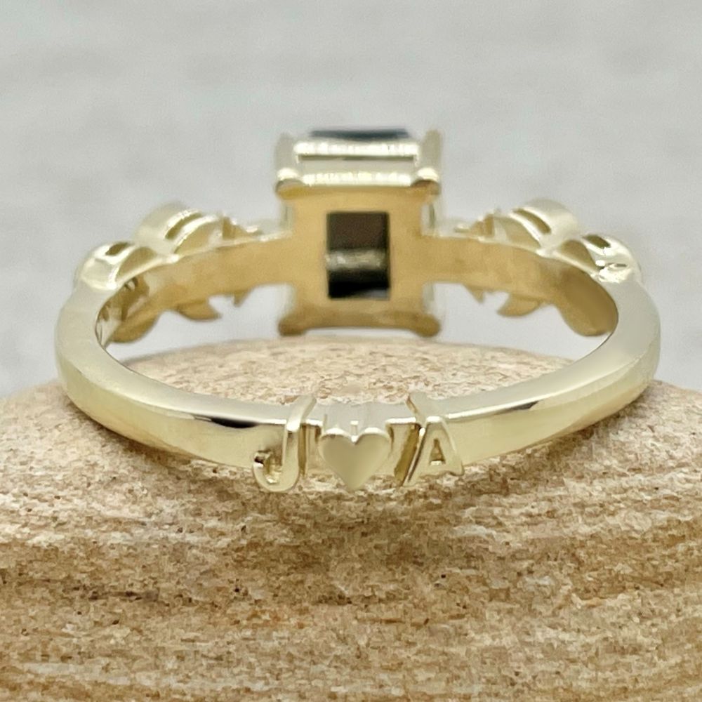 Black Diamond Sun Moon Stars Initial Wedding Ring Yellow Gold LS6420