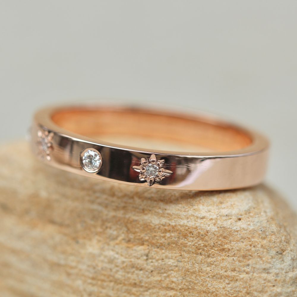 Celestial Space Sun Moon Plain Diamond Stacking Ring Rose Gold LS6216