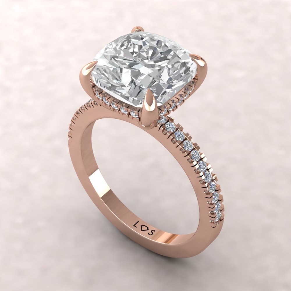 Classic Lab Grown Diamond Hidden Halo Engagement Ring Rose Gold LS5473
