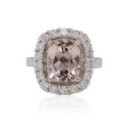 Cushion Peach Morganite Diamond Halo Ring White Gold Platinum LS4377