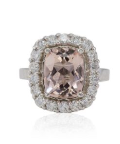 Cushion Peach Morganite Diamond Halo Ring White Gold Platinum LS4377