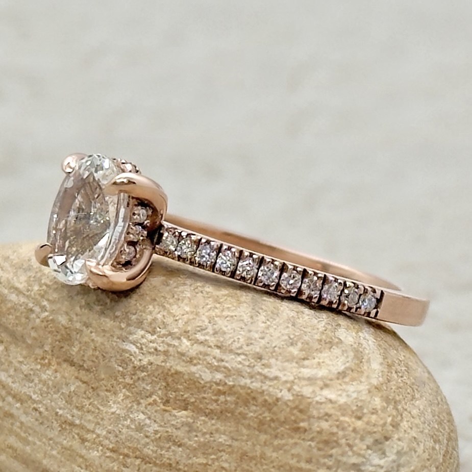 Diamond Alternative White Sapphire Ring Half Eternity Rose Gold LS7394