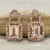 Elegant Emerald Cut Peach Morganite Diamond Earrings Rose Gold LS7099
