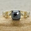 Emerald Cut Black Diamond Sun Moon Stars Space Ring Yellow Gold LS6420