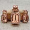 Emerald Cut Peach Pink Morganite Diamond Halo Jewelry Rose Gold LS7473
