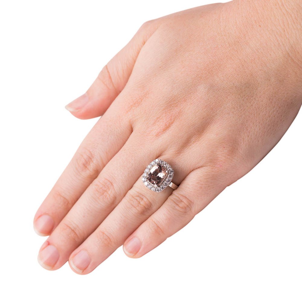 Genuine Morganite Diamond Ring Plain Shank White Gold Platinum LS4377