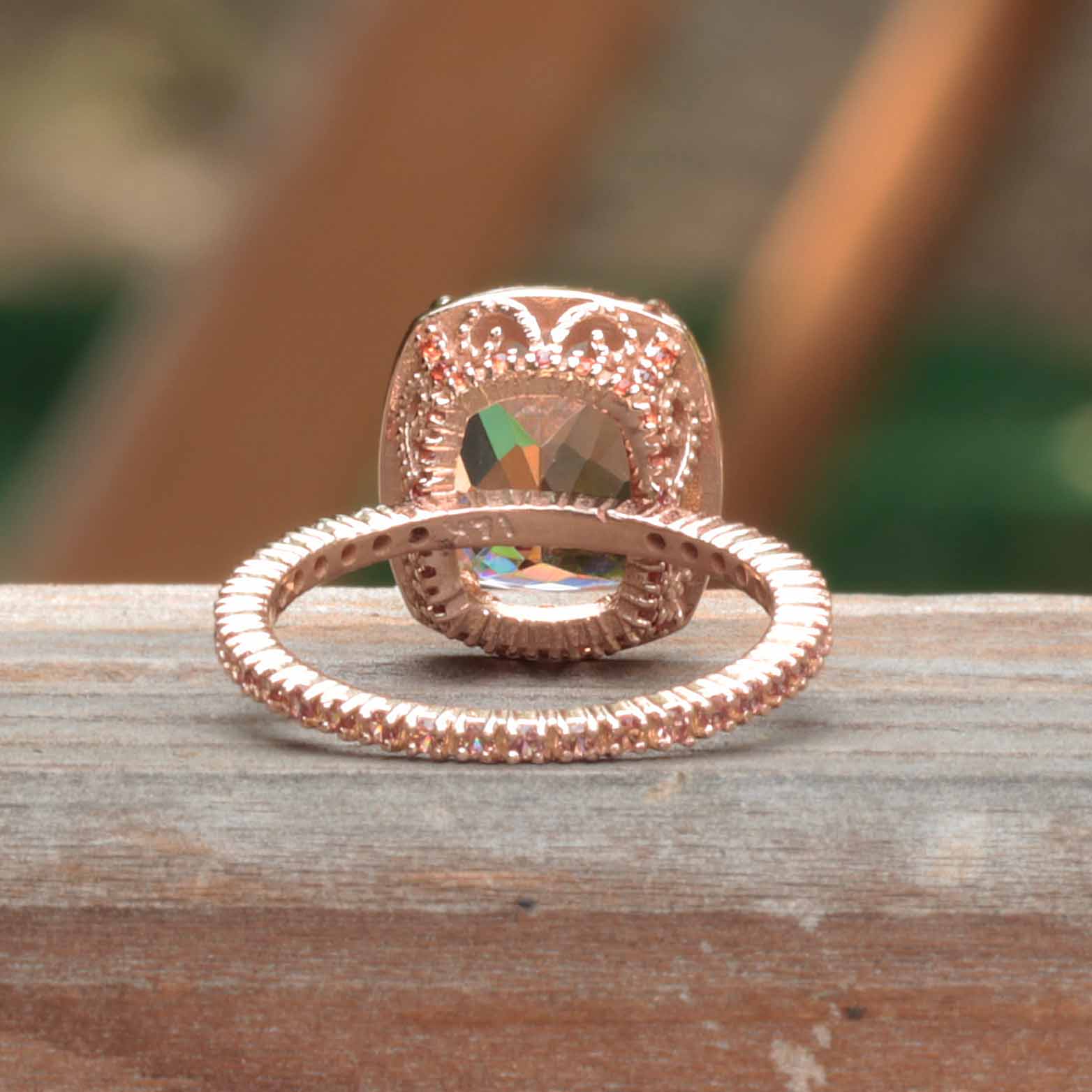 Genuine Morganite Peach Sapphire Filigree Basket Ring Rose Gold LS3901