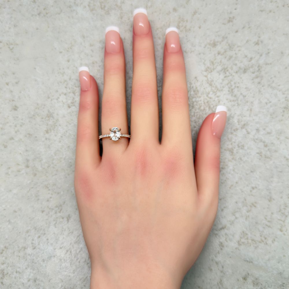 Genuine Oval White Sapphire Diamond Engagement Ring Rose Gold LS7394