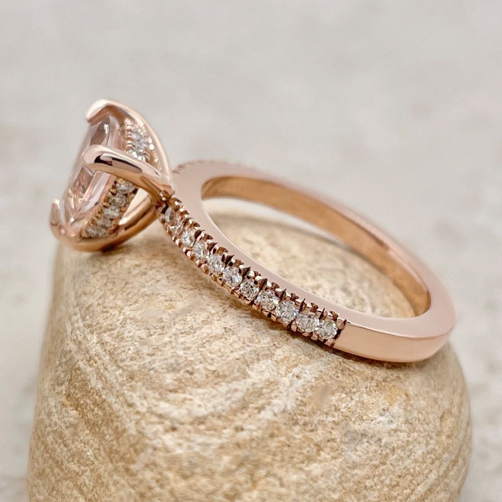 Half Eternity Trillion Cut Morganite Engagement Ring Rose Gold LS7763