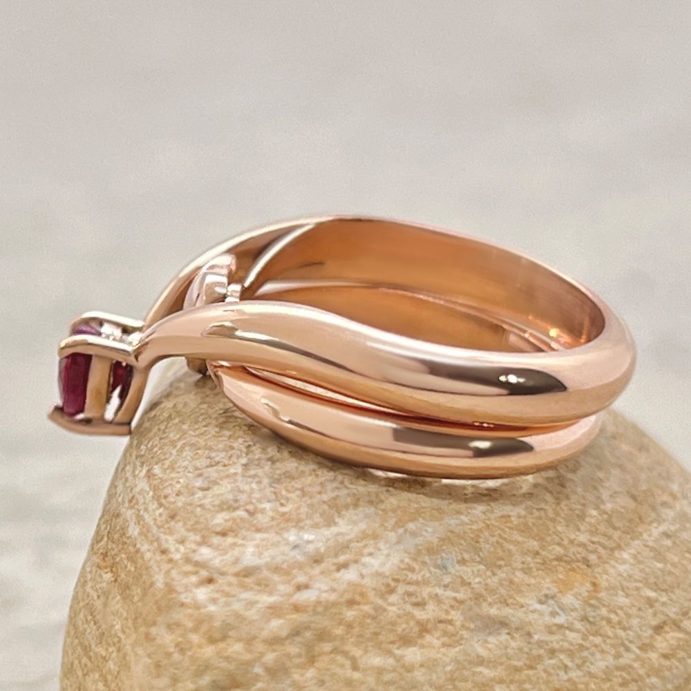 Hidden Heart Genuine Ruby Stacking Rings Solitaire Set Rose Gold LS903