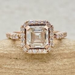 IGI Asscher Cut Lab Diamond Classic Engagement Ring Rose Gold LS7471