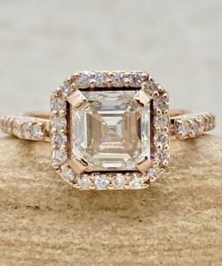 IGI Asscher Cut Lab Diamond Classic Engagement Ring Rose Gold LS7471
