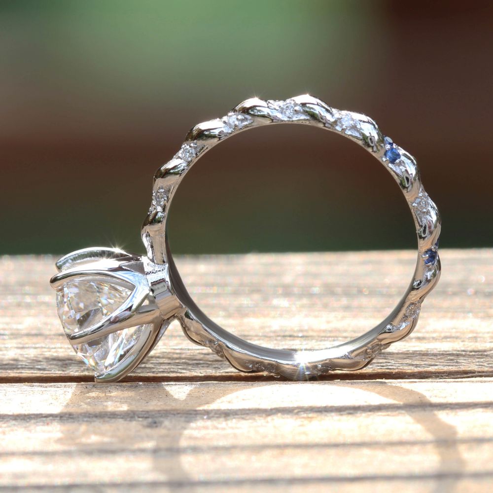 IGI Certified Lab Diamond Ring Rope Shank White Gold Platinum LS5212