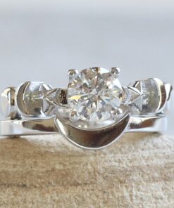 IGI Certified Round Cut Diamond Moon Rings White Gold Platinum LS7465