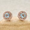 March Birthstone Round Cut Aquamarine Gift Earrings Rose Gold LS7194