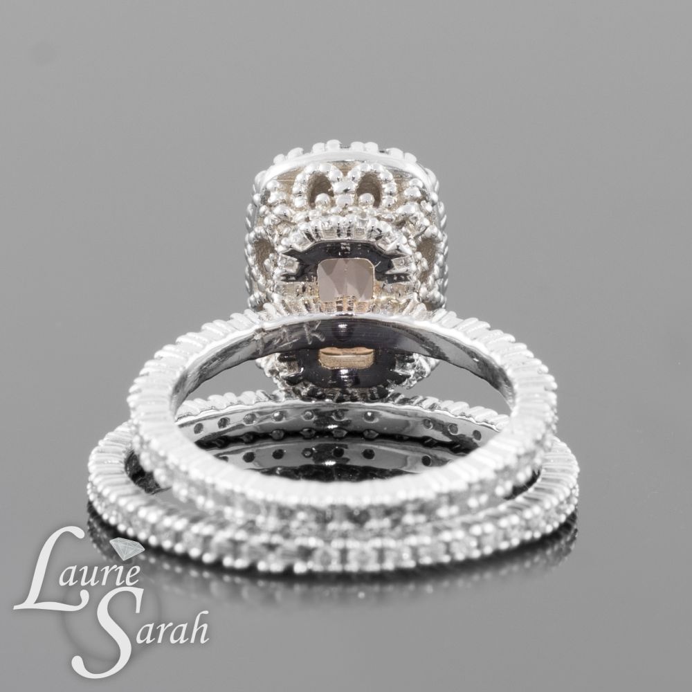 Morganite Diamond Filigree Wedding Ring Set White Gold Platinum LS3467