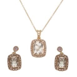 Morganite Peach Sapphire Pendant Earrings Bridal Set Rose Gold LS4217