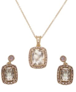 Morganite Peach Sapphire Pendant Earrings Bridal Set Rose Gold LS4217