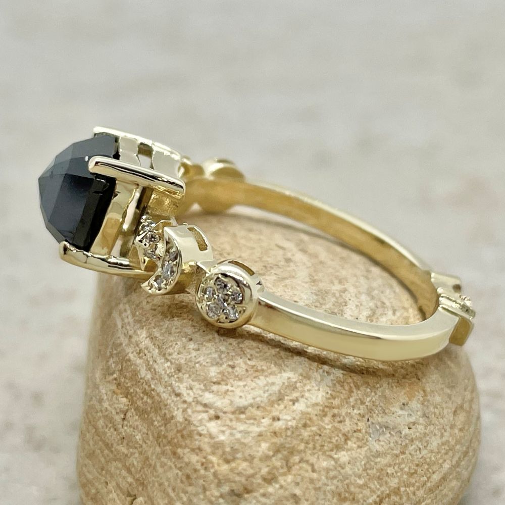Natural Black Diamond Midnight Sun Celestial Ring Yellow Gold LS6420