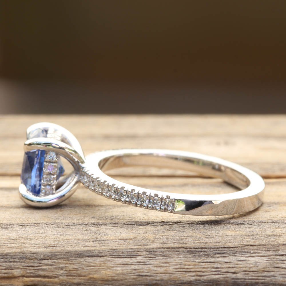 Oval Ceylon Blue Sapphire Diamond Halo Ring White Gold Platinum LS5542