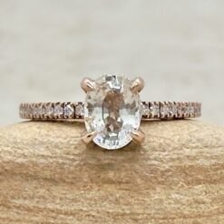 Oval Cut White Sapphire Diamond Halo Engagement Ring Rose Gold LS7394