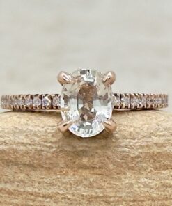 Oval Cut White Sapphire Diamond Halo Engagement Ring Rose Gold LS7394