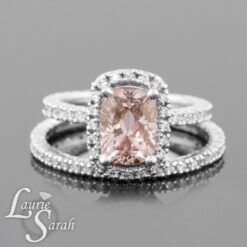 Peach Morganite Diamond Engagement Ring Set White Gold Platinum LS3467