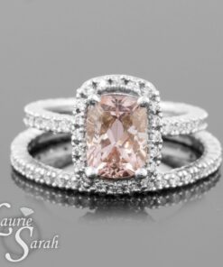 Peach Morganite Diamond Engagement Ring Set White Gold Platinum LS3467