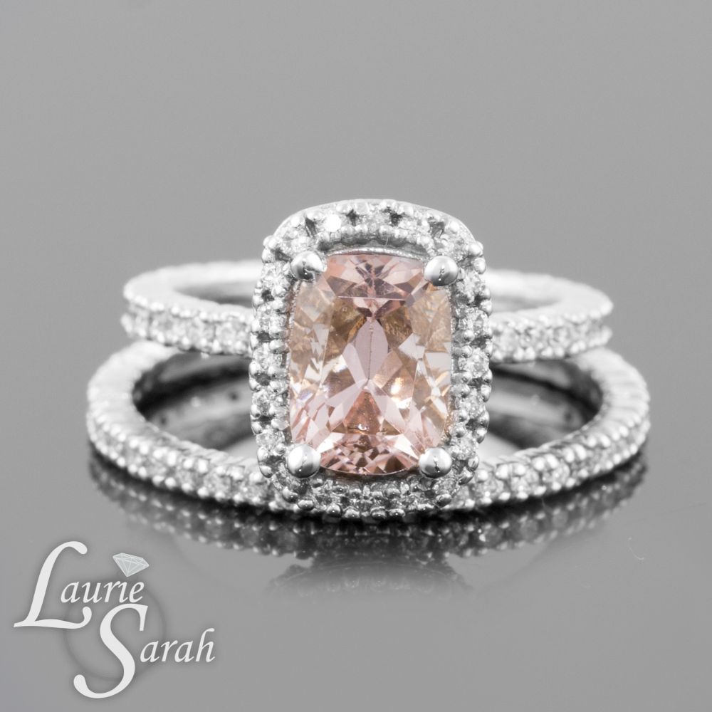 Peach Morganite Diamond Engagement Ring Set White Gold Platinum LS3467