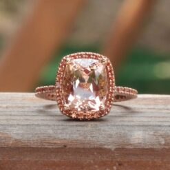 Peach Sapphire Morganite Engagement Ring Hidden Halo Rose Gold LS3901