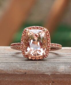 Peach Sapphire Morganite Engagement Ring Hidden Halo Rose Gold LS3901
