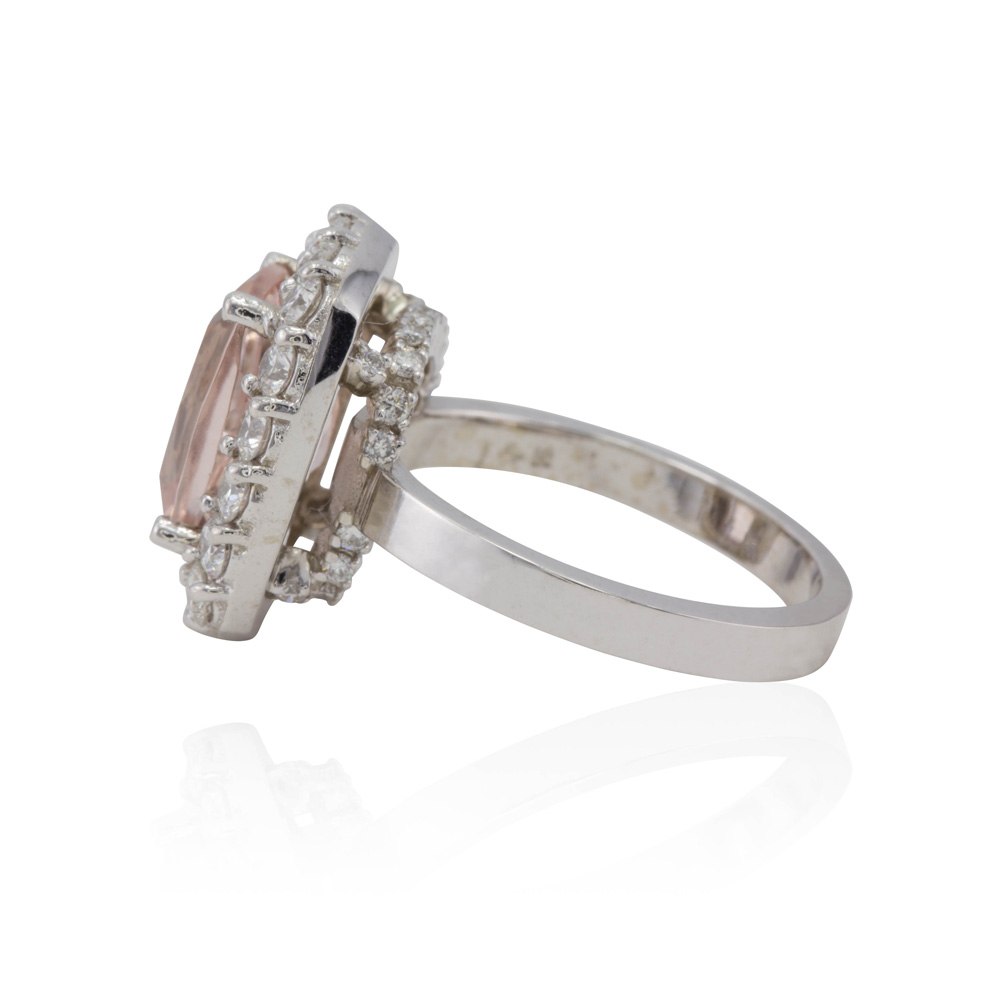 Peachy Pink Morganite Diamond Gallery Ring White Gold Platinum LS4377
