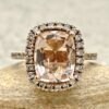 Rectangular Cushion Cut Peach Morganite Diamond Ring Rose Gold LS4580