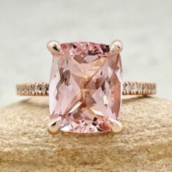 Rectangular Cushion Cut Pink Morganite Diamond Ring Rose Gold LS7393
