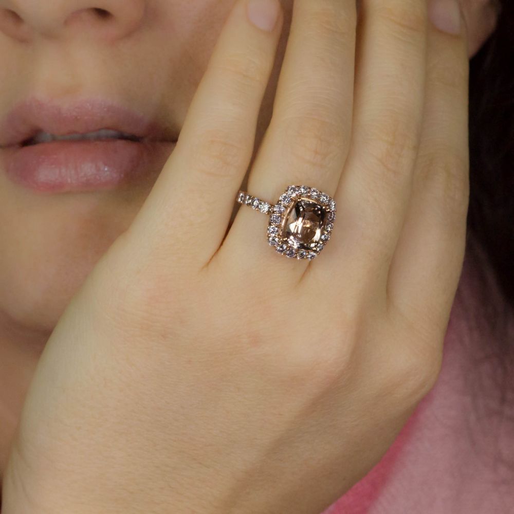 Rectangular Cushion Gem Natural Pink Diamond Ring Yellow Gold LS2983