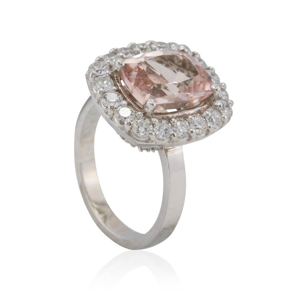 Rectangular Cushion Morganite Diamond Ring White Gold Platinum LS4377