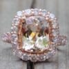 Rectangular Cushion Morganite Pink Diamond Halo Ring Rose Gold LS2983