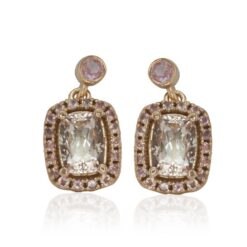 Rectangular Cushion Morganite Sapphire Halo Earrings Rose Gold LS4218
